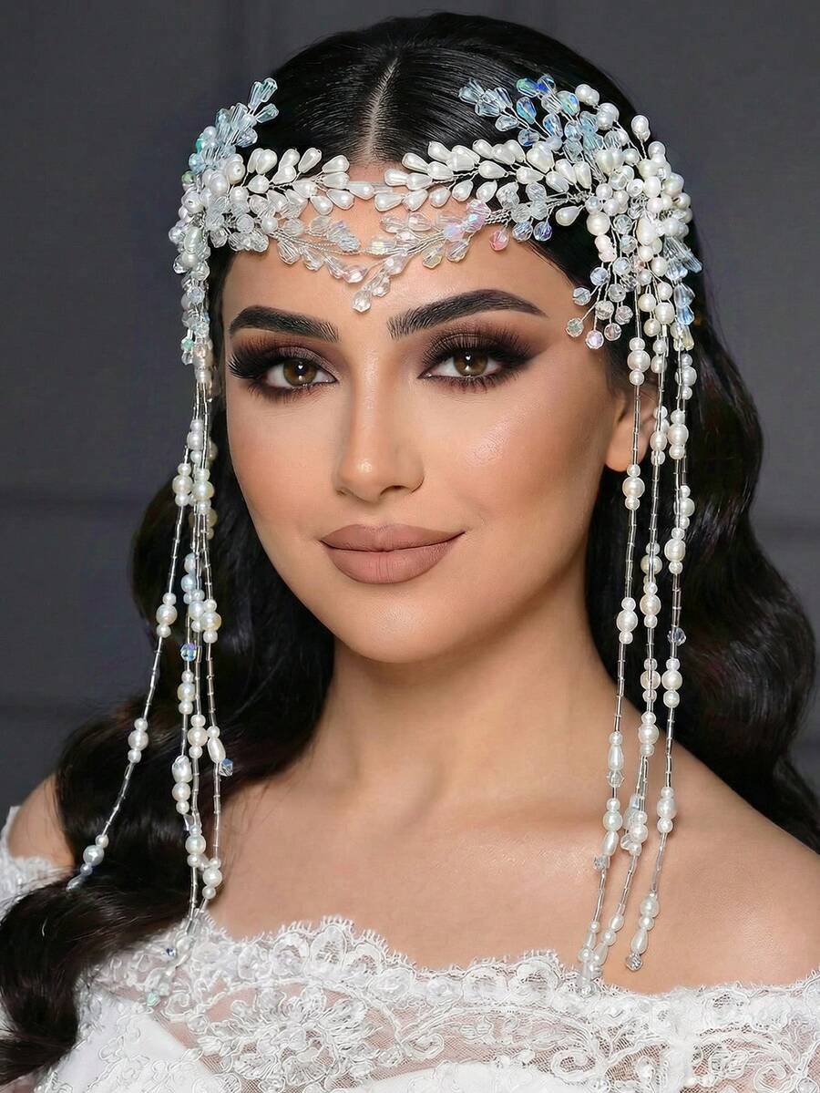 1pc Luxurious & Elegant Crystal Tassel Bridal Headband, Suitable For Wedding, Prom, Photography