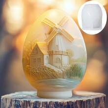 1pc Egg Candle Silicone Mold Windmill House Relief Egg Candle Mold Easter Egg Plaster Resin Mold Windmill Town Relief Beauty Relief Crafts Mold Easter Gift - A-White - View 6