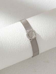 1pc Stainless Steel Silver Full Metal Cat Eye Bracelet, Suitable For Daily Wear - Silver - View 4