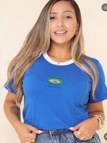 T-Shirts Embroidered With The Brazilian Flag. - Blue - View 2