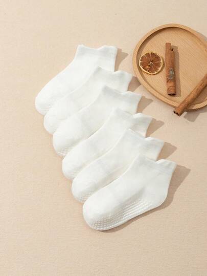 6双装儿童纯棉防滑短袜，幼儿纯色圆点防滑地板袜