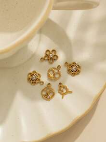 3pcs/Pack 304 Stainless Steel Multi-Element Compact Chic Rhinestone Hollow Design Pendant Accessories - Gold - View 1