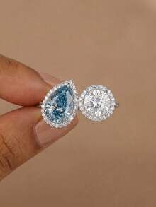 1枚925纯银戒指，镶嵌水滴形钻石，独特日常/约会之夜珠宝礼物，新年/情人节礼物 - 水滴圓鑽戒指 - 查看 3