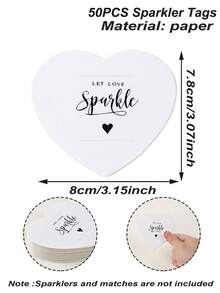 50个乡村风心形婚礼烟花棒标签，带火柴盒，牛皮纸婚礼回礼标签卡，婚礼派对装饰，乡村风烟花棒标签，适用于仪式、周年纪念派对、订婚活动、婚礼新娘送礼会装饰用品（不含火柴和烟花棒） - 白色 - 查看 10