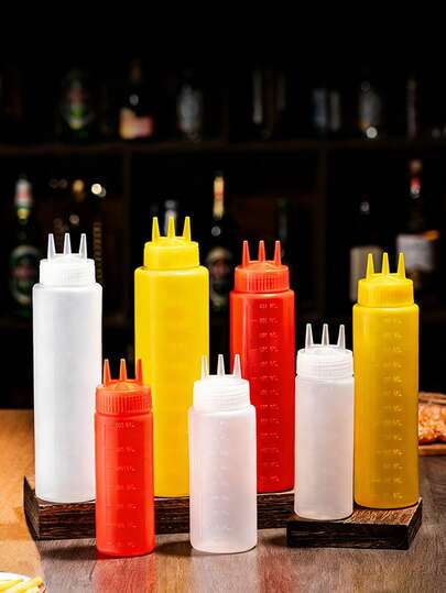 1PC Three-Hole Design Multifunctional Kitchen Squeeze Bottle/Condiment Dispensing Bottle, Durable And Perfect For Storing Salad Dressings, Condiments, Barbecue Sauces, Etc. Saves Space, Ideal For Home Kitchens, Restaurants, And Picnics.