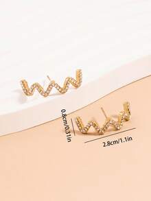 1 Pair Fashionable Wave Line Rhinestone Stud Earrings For Women - Wavy Lines - View 4