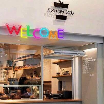 [Dimmable LED Neon Sign] Multi-Color Dimmable LED Neon Sign - USB Powered Welcome Sign For Businesses - Ideal Wall Decor & Gift