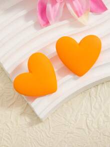 1 par de pendientes de botón con forma de corazón de color dopamina, dulces y lindos para mujeres - Multicolor - Ver 10