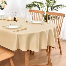 Wolkemer Oval Tablecloth 60 X 84 Inch Washable Fabric Table Cloth Solid Beige Table Cover For Dining Wedding Party Banquet Tabletop Decoration - 米色 84吋x60吋橢圓形 - 查看 1