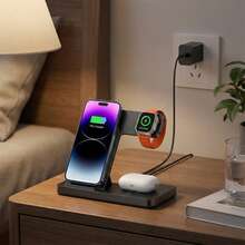 Đế sạc không dây 3 trong 1 sạc nhanh, công suất 15W, dành cho điện thoại, đồng hồ và tai nghe, tương thích với iPhone 17/16/15/14/13/12/11/Pro/Max/XS/XR/X/8/Plus, 11/10/9/8/7/6/5/4/3/2/SE/Ultra và Series 6/5/4/3/2/1. Món quà Valentine tuyệt vời! - Xem 1