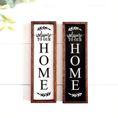 1pc 3D Mini Retro Double Layer "Welcome To Our Home" Wooden Decor, Farmhouse Style Mini Signage, Suitable For Mini Doll House Decoration, Mini Room Decor