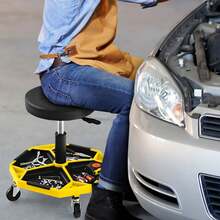 COSTWAY Adjustable Rolling Creeper Stool, Pneumatic Rolling Mechanic Stool W/ Tool Storage Tray, 4 Universal Wheels, Functional Creeper Seat For Garage, Repair Shop, 330 LBS Max Load, Yellow - A - View 7