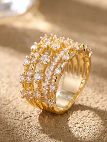 1枚简约多线锆石戒指，925纯银材质，优雅礼物，适合女孩生日、舞会、派对等场合。 - 款式2 - 查看 2