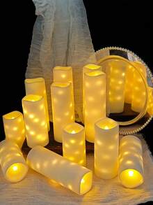 4/8/12-Piece Pack Of Remote-Controlled LED String Candles With Built-In Flashing LEDs. Battery Powered, With Timer/Remote Control Function, No Flame Candle Effect, Suitable For Desktop Center Decoration, Home, Birthday, Wedding, Party And Other Festive Lighting. - Warm Light - View 5