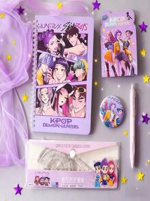 一套KPOP女巫组合文具礼盒：塑料尺、素描本、钢笔，适合生日、派对礼物、学习用品和奖励（款式随机） - 彩色 - 查看 4