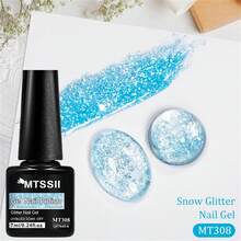 Mtssii 7毫升雪花闪粉凝胶指甲油，乳白色、粉色、蓝色闪亮全息指甲油，UV/LED半永久闪亮亮片凝胶美甲艺术设计，适合女性和女孩的DIY美甲设计 - 淺藍色 - 查看 6