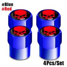 Tapa de vástago de válvula de neumático con logotipo de calavera de aleación de aluminio, tapas de válvula de aire de vástago de rueda de neumático para automóviles, 4 piezas por juego 8EM6 - Rojo-Negro-Blanco - Ver 17