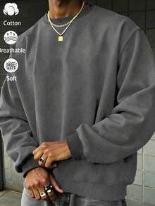 1 pièce sweat-shirt col rond unisexe, sweat-shirt décontracté pour l'automne/l'hiver, convient pour le quotidien, l'école, les trajets, les assortiments de couple, style polyvalent tout-aller, design populaire - Gris - Voir 1