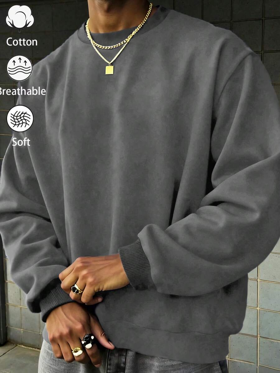 1 pièce sweat-shirt col rond unisexe, sweat-shirt décontracté pour l'automne/l'hiver, convient pour le quotidien, l'école, les trajets, les assortiments de couple, style polyvalent tout-aller, design populaire - Gris - Voir 1