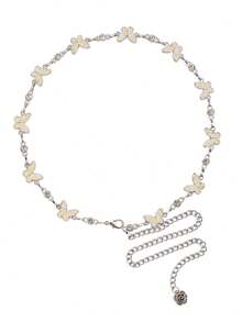 1 pieza Cadena de cintura de estilo dulce de niña con mariposa de doble capa, piezas de metal con mariposa, nácar, mariposa de rhinestone y cuentas, diseño ajustable, accesorio de estilo delicado de nicho, adecuado para cintura de chica dulce Y2K, cita, atuendo callejero - Cadena de cintura - Ver 7