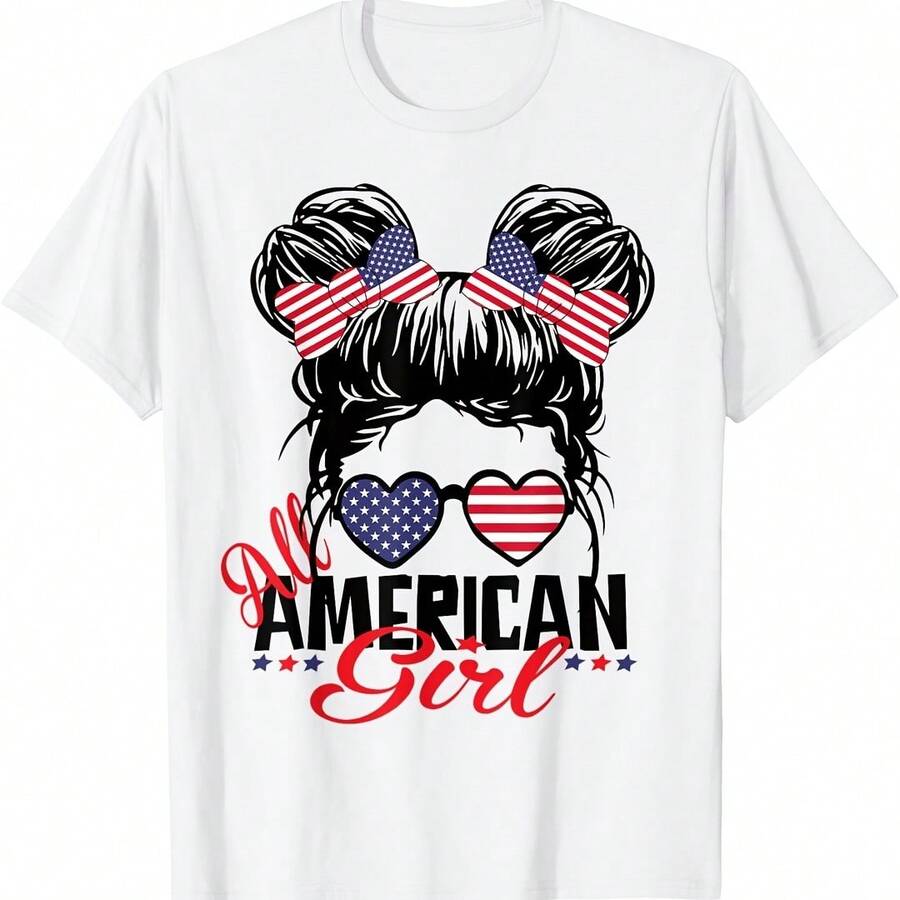 Relaxed Casual Short Sve Crew Neck Ladies Printed Soft - 紅色 - 查看 1