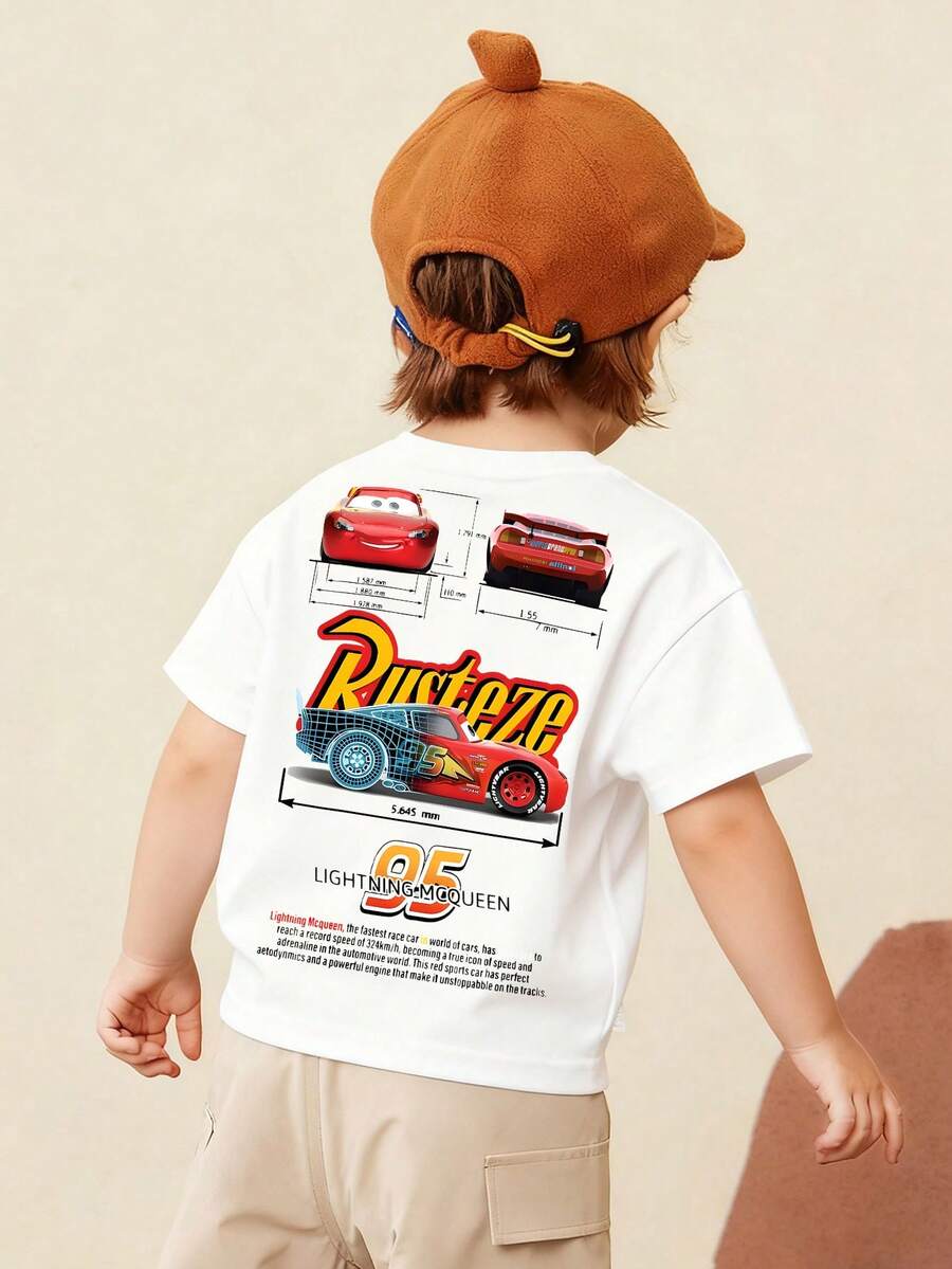 Disney Cars Lightning McQueen Tech Style Boys Short Sleeve Tee White Base Speed McQueen Blueprint - White - View 1