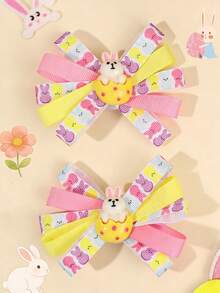 2 Stücke bunte Osterhasen Muster Haarclips, süße Hasenohren Haarclips für Mädchen, süßer Stil Haaraccessoires, Ostergeschenk, Party Haar Deko für Teenager - Verschiedenfarbig - Übersicht 2