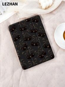 1pc Sketchy Pixel Cherry Pattern Tablet Protective Case With Pencil Slot, Shockproof, Tri-Fold Tablet Stand Protective Shell, Compatible With 10.2", Pro 11" 2021/2020/10th Gen, (A16) 11" 11th Gen 2025, 8th/9th/10th Gen, Galaxy Tab A8 10.5" 2022, Matepad 10.4"/Tab, Romantic Gift - Multicolor - View 1