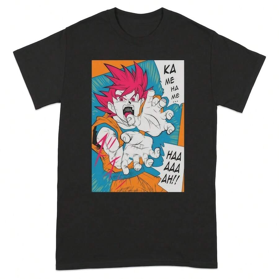 Anime Inspired Graphic T-Shirt, Iconic Character Design Tee, Colorful Fan Art T-Shirt, Unique Anime Merchandise, Bold Comic Style Tee - Black 2 - View 1