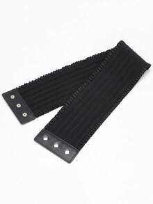 1pc Women's Basic Casual Black Simple 3-Button Adjustable Fitted Waist Belt, Elastic Waistband Suitable For Daily Commute, Dining, Party Matching - Black - View 6