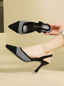 Pointed Toe Sexy High Heel Shoes Women Silver Rhinestone Strap Backless Sandals Elegant French Style Open Toe Heeled Slippers, Spring/Summer (Run Small By Half Size) - Black - View 9