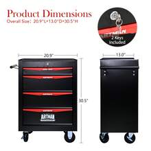 4 Drawers Tool Cart On Wheels, Stainless Steel Countertop Multifunctional Rolling Tool Storage Chest, Drawer Rolling Trolley Organizer Tool Box For Garage,Workshop - Red - View 2