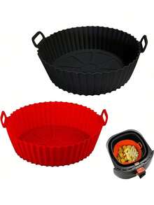 1pc Air Fryer Silicone Baking Mat, Round Baking Tray, Household Air Fryer Silicone Pad - Multicolor - View 7