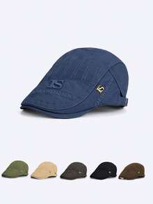 1pc Men's Retro Beret Hat, Outdoor Casual Versatile Newsboy Cap, Letter Embroidered Front Panel, Suitable For Daily Casual Wear, Random Style Shipped - Multicolor - View 3