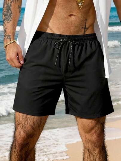 Knee Length Solid Color Men's Shorts, Suitable For Beach, Spa, Casual Wear, Lightweight Sports Shorts For Fitness, Running, Basketball, Track And Field