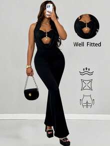 AiTyi Women's Jumpsuit, Casual Outdoor Leopard Print Backless Fashion, Sexy Bombshell, Date Night, Music Festival, Stylish Design, Graduation Season, New Year, Christmas - Black - View 2