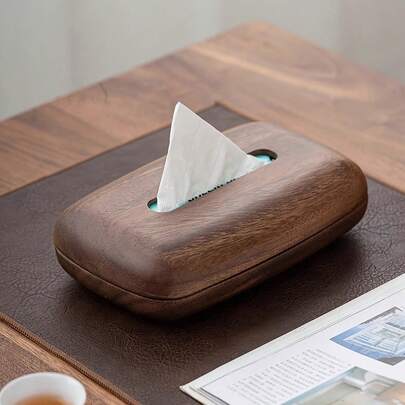 1pc Walnut Wood Tissue Box - Modern Minimalist Rectangular Design, Easy To Replace High-Quality Walnut Wood Shell, Polished Finish, Suitable For Desktop, Bathroom, Office And Bedside Decoration - Retro Style Storage Box