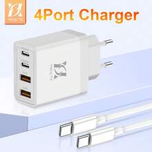 Fast Charging Multi-Port Power Strip Wall Charger 40W USB-C Fast Charger With 4 Ports (2 USB-C, 2 USB-A) Compatible With IPhone 17/16/15/14, Supports PD & QC 3.0, Includes 6.6ft/4.9ft/3.3ft USB-C To C Cables, Also Compatible With And Galaxy Series Valentine's Day Gift Choice - EU C Type Plug(220-240V) - View 2