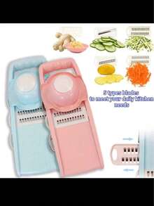 8pcs/Set, 5-In-1 Multi-Functional Vegetable Slicer And Fruit Cutter, Manual Food Grinder, Vegetable Shredder, Potato Slicer, Home Kitchen Potato Grater, No Electricity Needed, Stainless Steel Material, Convenient Kitchen Tool - Multicolor - View 2