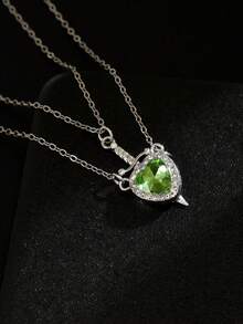 2pcs Best Friend/Couple Creative Elegant Crossed Heart Rhinestone Pendant Necklace, Suitable For Holidays, Anniversaries, Birthdays, Gift For Sisters, Girlfriends - Green - View 6