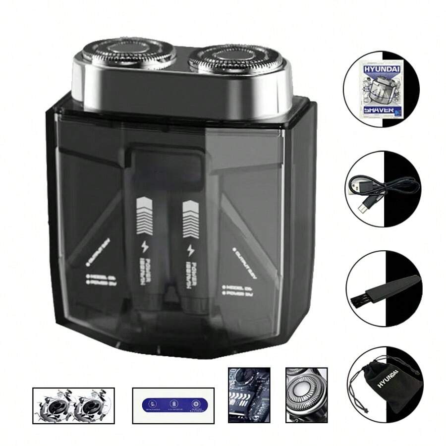HYUNDAI Modern Men's Electric Shaver, Dual Blade, USB Rechargeable, Waterproof, Matte Black Design - Black - View 1