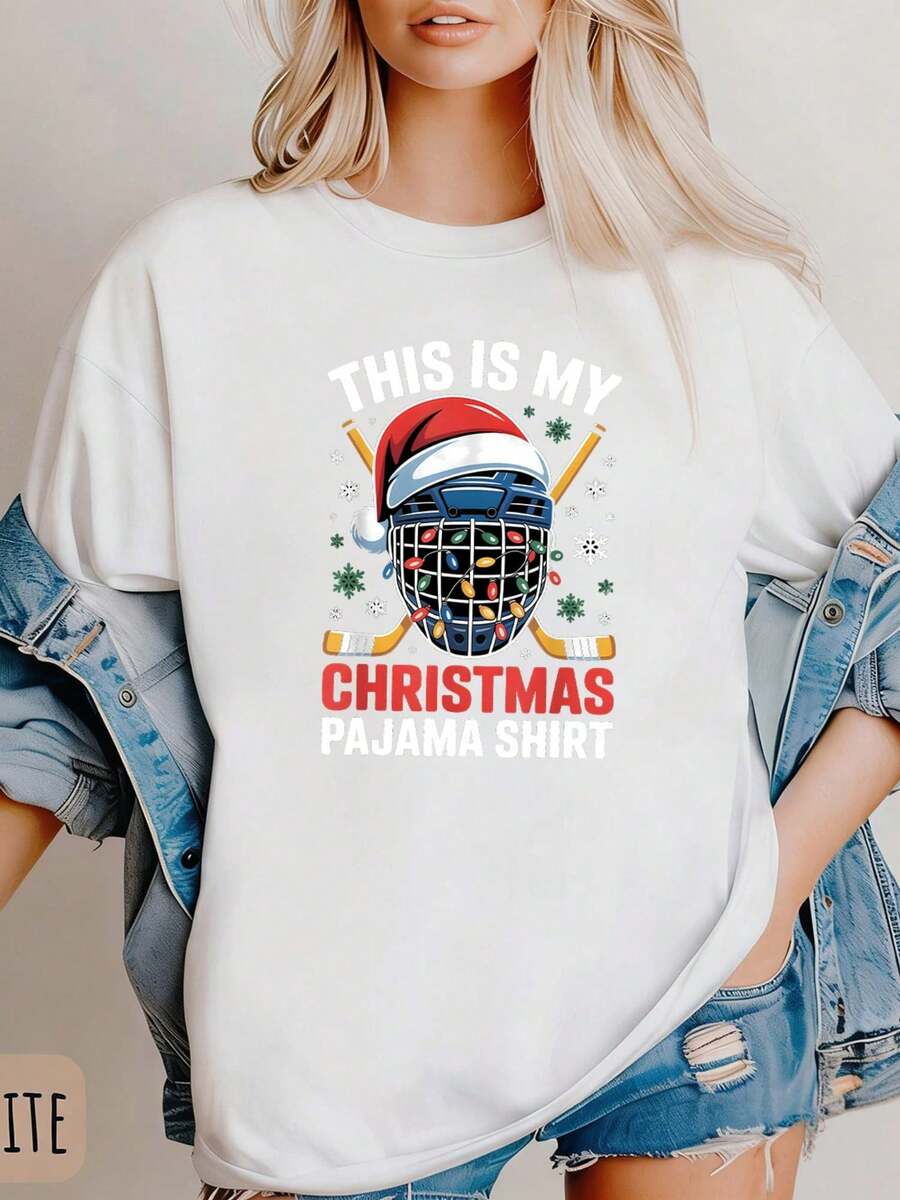 Funny Hockey Christmas Pajama Hoodie Sweatshirt, Xmas Helmet Lights Sport Holiday Clipart Bundle, Ice Hockey Fan Gift (2) - White - View 1