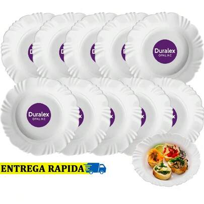 Jogo Kit de Pratos Fundo Branco Duralex Pétala Kit 12 Peças Almoço Janta Vidro Temperado Resistente