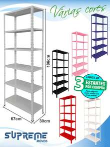 6-Shelf Adjustable Steel Shelf 30x67cm Multipurpose, Various Colors - 灰色 - 查看 2