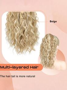 14 Inch Curly Ponytail Tie 14 Inch Claw Shaped Drawstring Ponytail Wig Piece, Brown Mixed Bleached Gold High Ponytail Tie Synthetic Fiber For Women - Multicolor - View 5