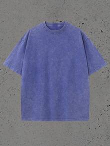 Local Shipping, Plus Size ,230g Retro Washed 100% Pure Cotton T-Shirt - One-Piece Basic, Women's Casual Round-Neck Summer Top, Loose Fit, Soft Texture, Breathable Fabric - Màu xanh hải quân - Xem 5