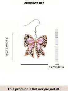 2pcs Acrylic Flat Print Butterfly Pendant Earrings, Pink Leopard Patchwork, Fashionable Lightweight, Stainless Steel Earring Hooks, No Plating, Elegant Gift, Suitable For Daily And Party Wear, All Seasons - Bow - View 5