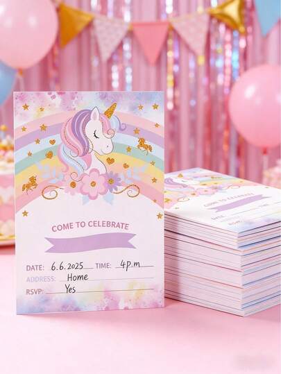 12pcs Unicorn Theme Paper Invitation Cards, Rainbow Unicorn Party Invitations, Suitable For Unicorn Themed Birthday Party, Wedding Party, Gender Reveal Party, Baby Shower, Birthday Party Invitations, Thank You Cards, Greeting Cards, Birthday Gift Cards, Unicorn Party Supplies