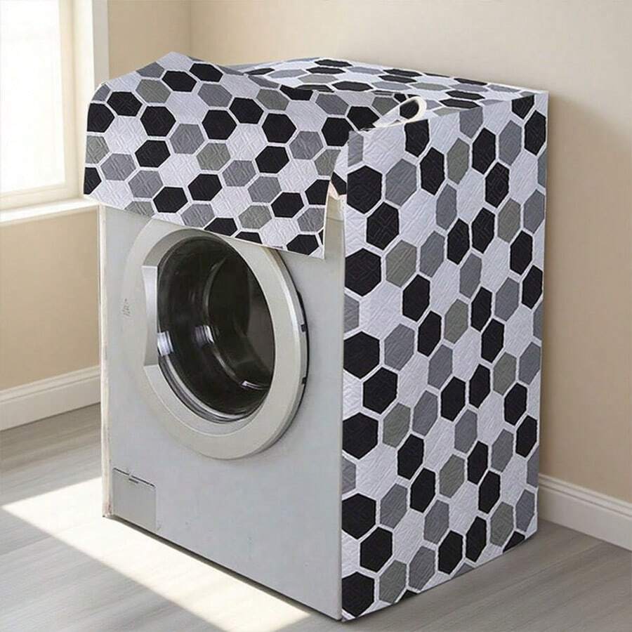 Funda protectora universal para lavadora, hecha de material PEVA, protege la ropa del polvo, conveniente para el almacenamiento en la sala de lavandería, fácil de limpiar - Cuadrícula de fútbol - Ver 1