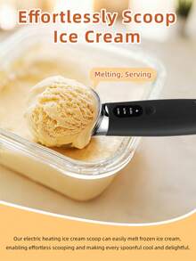 可充电电动加热冰淇淋勺，带LED显示屏和挂环，IPX7级防水，3种加热模式，最高温度160°F（71°C），符合人体工程学的防冻手柄，易于清洁，适用于冰淇淋、冻酸奶、冰棒等。 - 黃色 - 查看 9